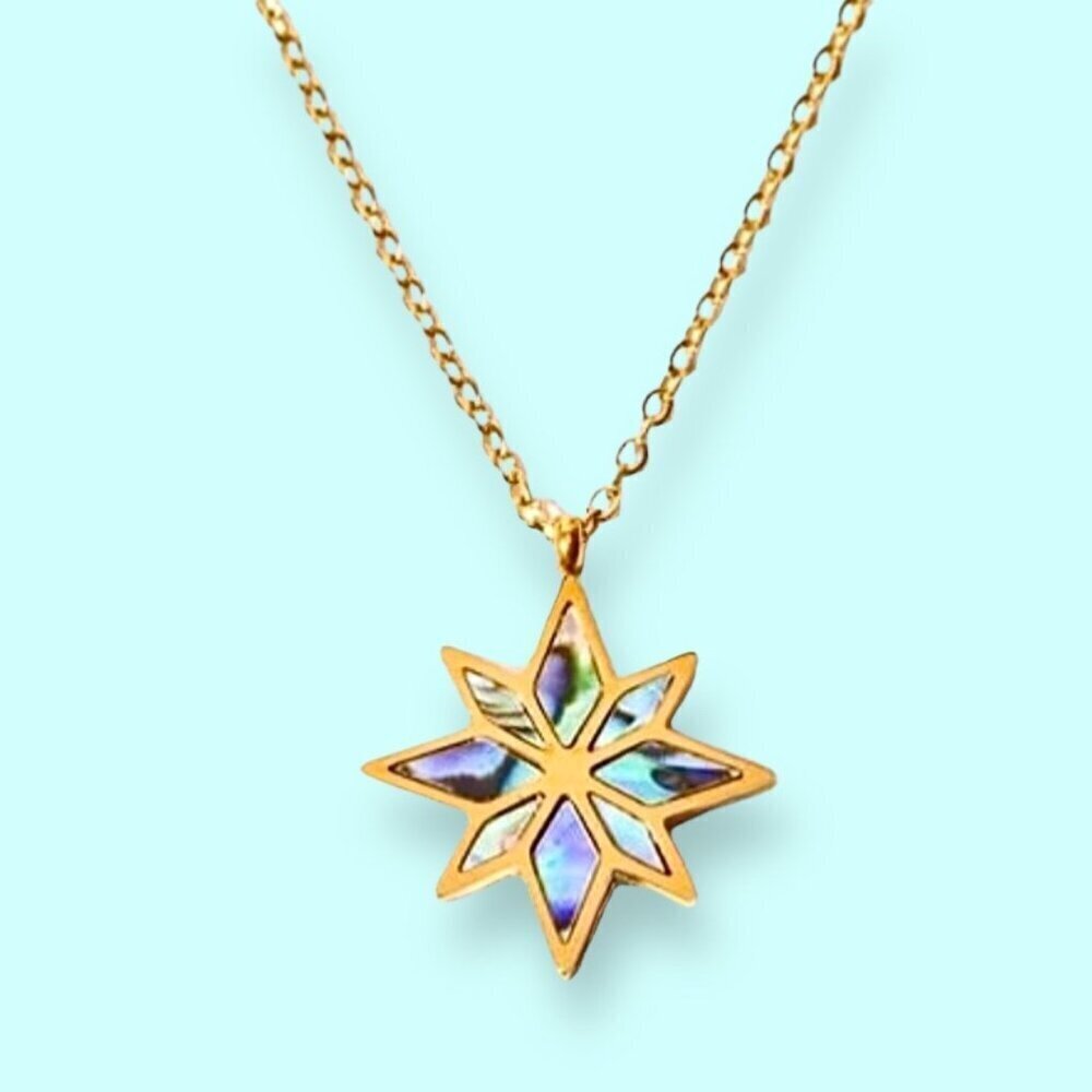 NEW Star Pendant Chain Necklace 18K Gold Plated Abalone Shell Celestial Dainty